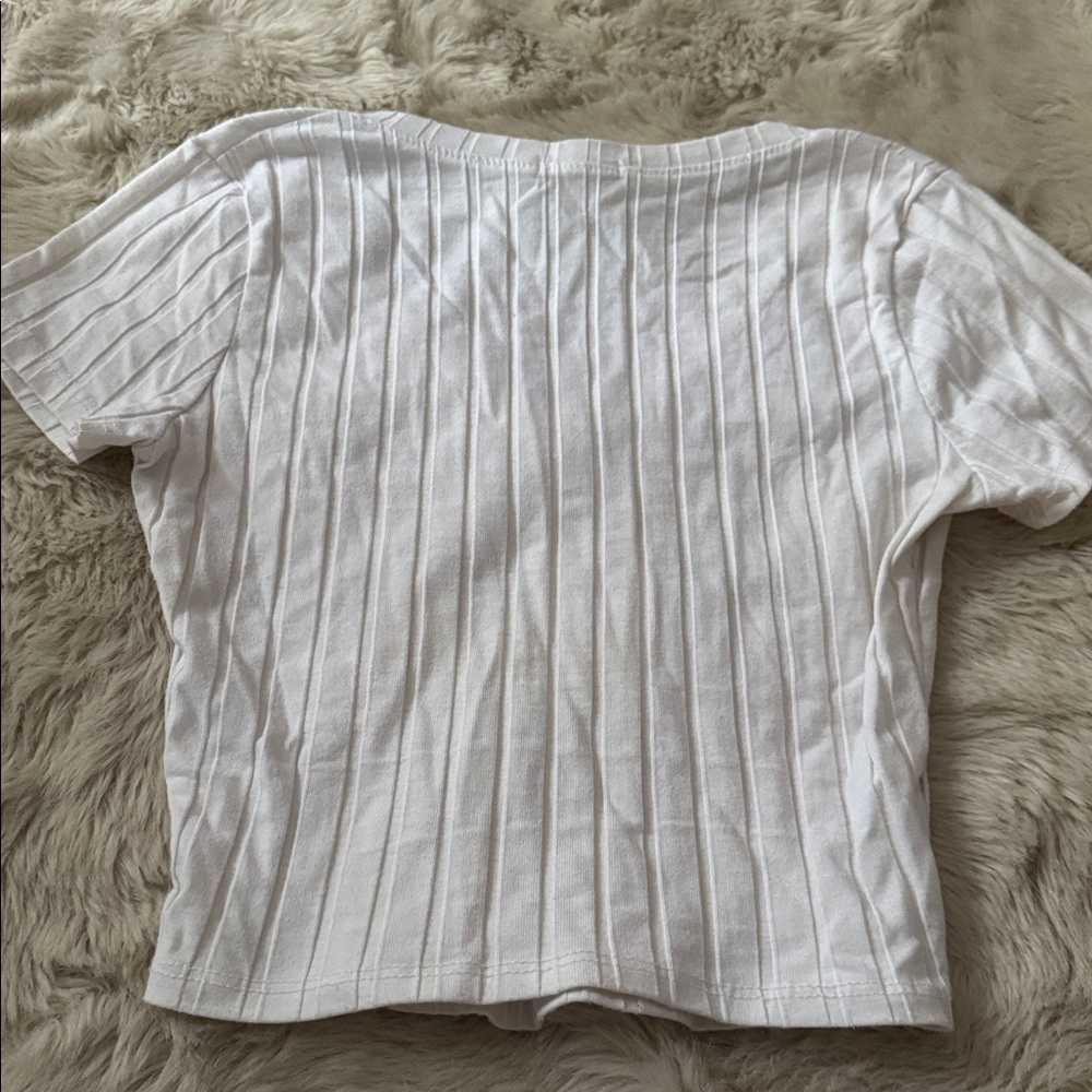 Bozzolo White Ribbed V-Neck Crop Top - Picture 5 of 5